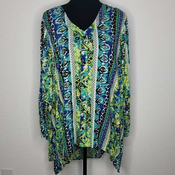 Chelsea & Theodore Tops - Chelsea & Theodore Viscose Button Up Long Sleeves Shirt Tunic Size 2X Bohemian